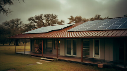 Solar Panels on the roof of a house Eco Friendly green electricity AI