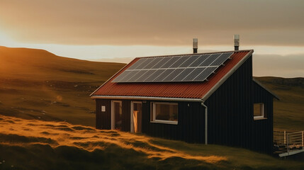 Solar Panels on the roof of a house Eco Friendly green electricity AI