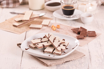 Neapolitan wafers filling with hazelnut-chocolate cream.