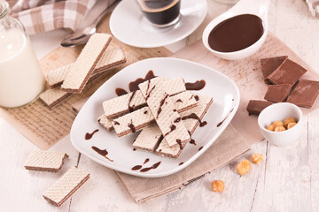 Neapolitan wafers filling with hazelnut-chocolate cream.