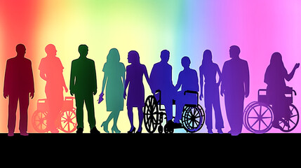 Silhouettes of an inclusive business group in a rainbow were created - generative ai