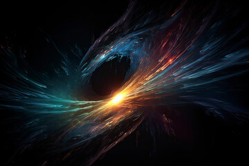 Abstract spacescape, black hole. Star on dark background. Magic explosion star with particles