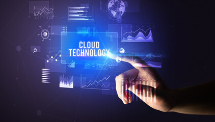 hand touching digital button, modern technology concept