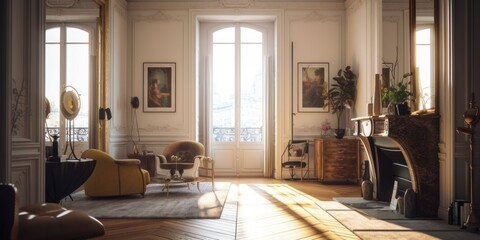 Parisian interior design room with beautiful lightning generative ai - obrazy, fototapety, plakaty