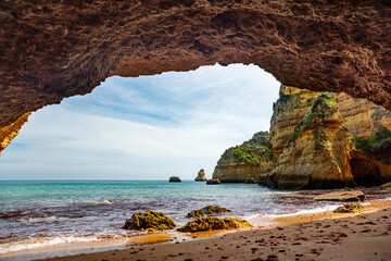Natural caves and sea beach, Algarve Portugal