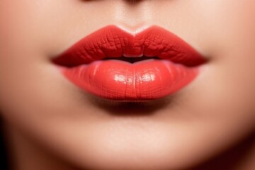 Naklejka premium Beautiful woman lips with sexy red lipstick, generative ai