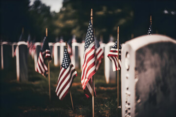 American flags at the cemetery, Veterans Memorial Day, Generative AI 2