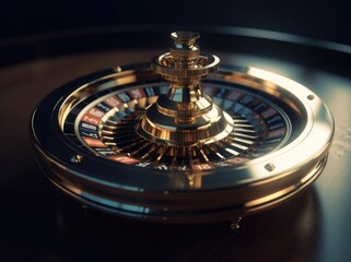 Roulette wheel, in the middle of the table on the casino table. Generative AI
