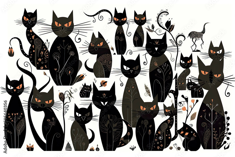 Wall mural Black cats, collection for your design