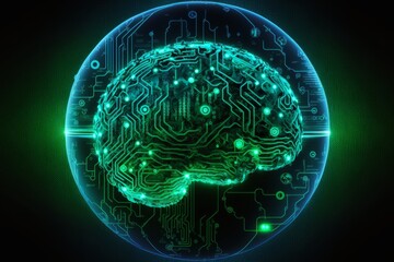 Artificial intelligence diagram with digital brain 