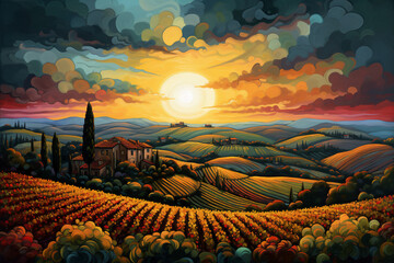 painting of a small village of the tuscany