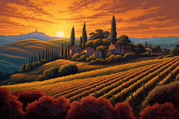 painting of a small village of the tuscany
