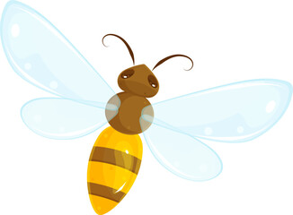 vector illustration of bee, cartoon insect, flying wasp, honey bee