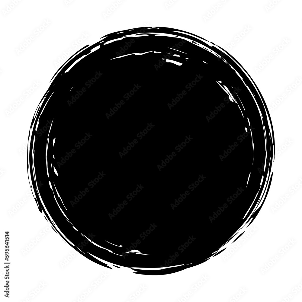 Wall mural hand painted grunge circle. black round blob hand drawn with ink brush. png clipart isolated on tran