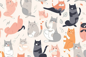 Seamless pattern with cute colorful Kittens. Creative childish pink texture
