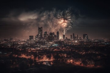 Fototapeta premium fireworks over city created with Generative AI technology