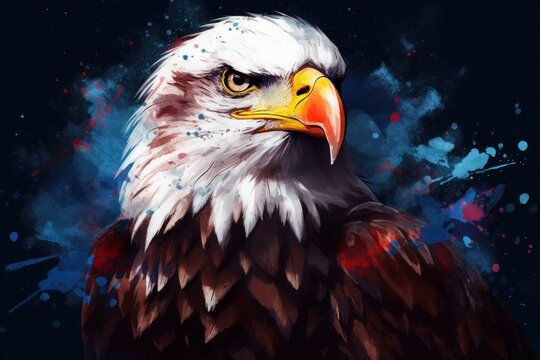 eagle painted in red white and blue colors created with Generative AI technology