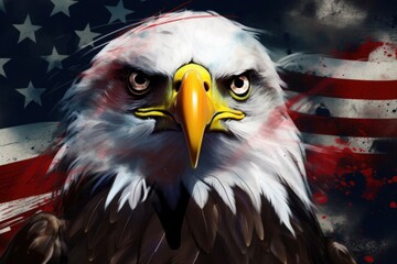 American eagle painted flag in background created with Generative AI technology