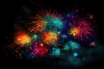 Fototapeta na wymiar Colorful Fireworks Fiesta Sky Celebration created with Generative AI technology