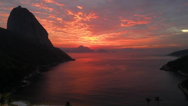 Colorful Sunrise in Rio de Janeiro With the Sugarloaf Mountain Silhouette