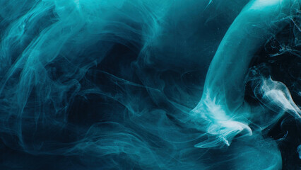Color mist. Smoke cloud. Paint water wave. Blue glowing sparkling glitter particles fog floating on...