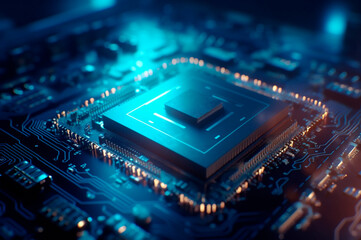 Fototapeta na wymiar CPU advanced central processing unit concept network security. Motherboard chip. Technology science background. AI generated. Selective focus
