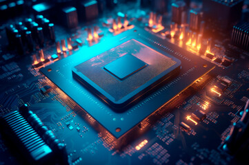 CPU advanced central processing unit concept network security. Motherboard chip. Technology science background. AI generated. Selective focus