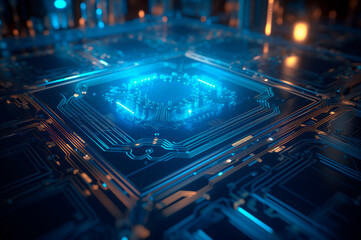 CPU advanced central processing unit concept network security. Motherboard chip. Technology science background. AI generated. Selective focus