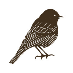 Image of a bird. Vector black and white linocut bird print.