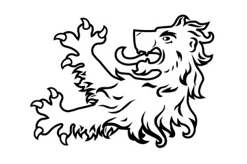 Heraldic lion head and paws with claws. Symbol, sign, line, icon, silhouette, tattoo. Isolated vector illustration.
