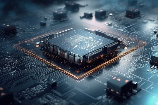 A microchip on a motherboard