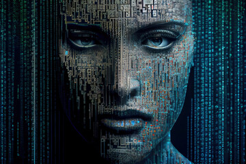 f artificial intelligence. human binary code. Hacker