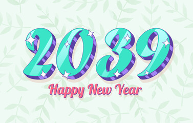 2039 New Year Year with Floral Background. Holiday Design, Trendy Style, Calendar