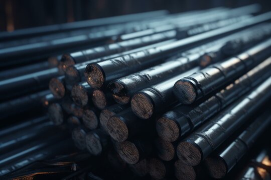 Illustration of steel metal rods. Relevant to metallurgy industry. Generative AI