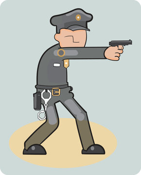 A police officer with a gun in his hand.