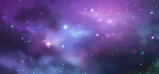 Vector space galaxy realistic illustration. Colorful nebula background