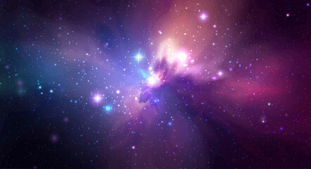 Vector space galaxy realistic illustration. Colorful nebula background - obrazy, fototapety, plakaty