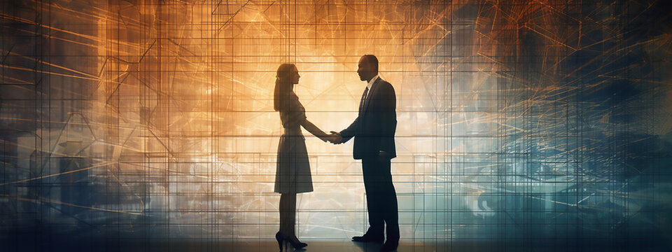 The Power of Partnerships: Businesswoman and Businessman Shake Hands - Generative Ai
