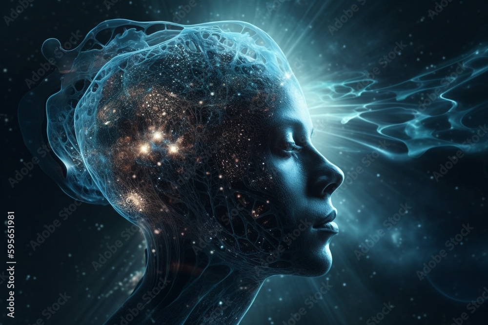 Wall mural state of mind concept. consciousness is a fundamental and ubiquitous aspect of the universe. woman p