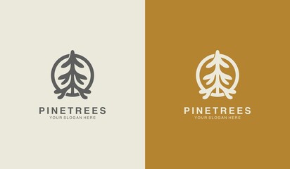 Pine Tree Monoline Logo Template. Universal creative premium symbol. Vector illustration