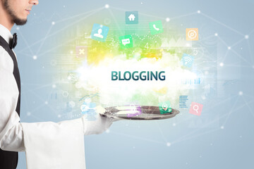 Waiter serving social networking concept