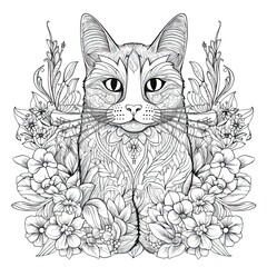 Cat for coloring book. Generative AI