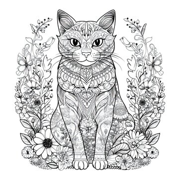 Cat for coloring book. Generative AI