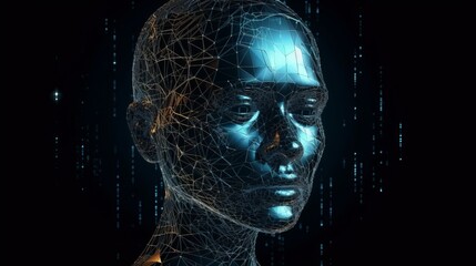 Abstract digital human face. Artificial intelligence. Al generated