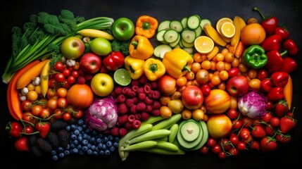 Assortment of fresh organic fruits and vegetables. Al generated