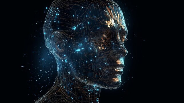 Abstract digital human face. Artificial intelligence. Al generated