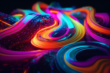 Vibrant neon colored swirls create a stunning , Generative AI