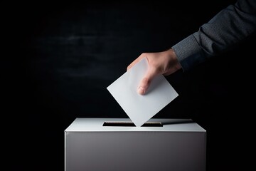 Elections. Man casts her ballot at elections. Man casting vote. Ballot box.  Generative AI.