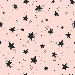Abstract geometric pink and grey doodle stars pattern in neutral colors