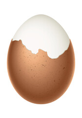 partially peeled egg, boiled egg with half peeled shell, illustration on white background